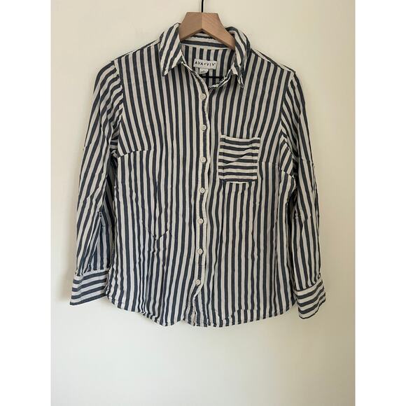 Ava & Viv Tops - Ava & Viv Striped Long Sleeve Button Up Blouse